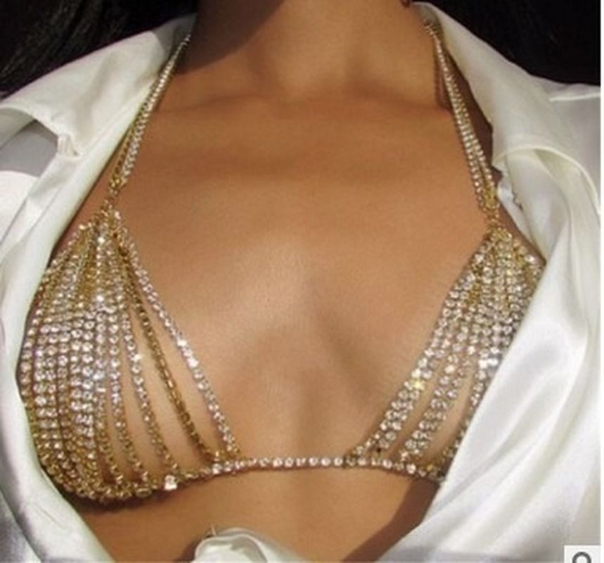 Thong Bikini Women - Luxury Heart Crytal Bikini Body Chain