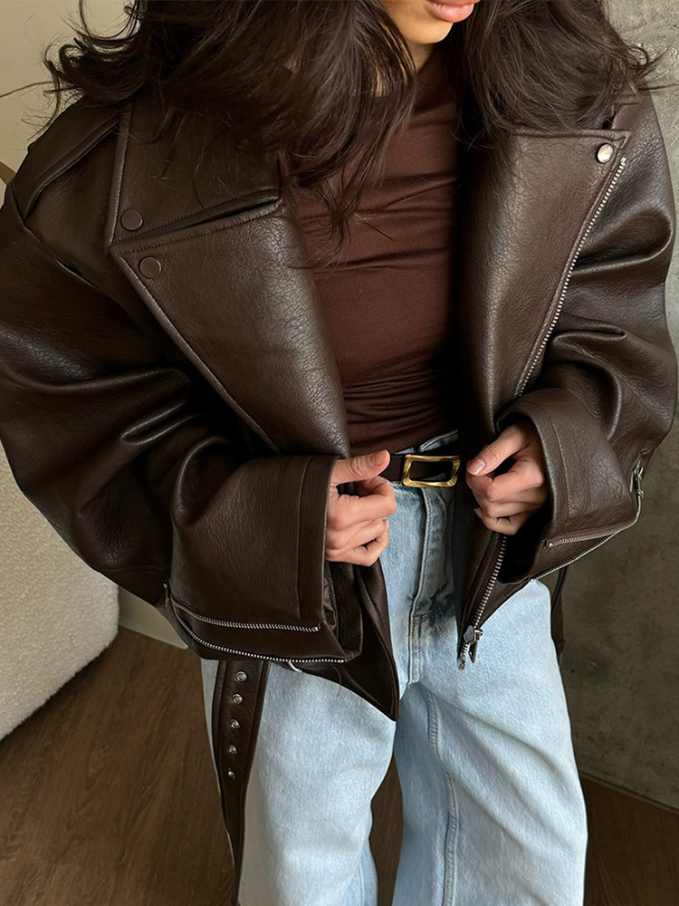 With Belt Leather Jacket Coat  - مراجعة Corset Waist Cinch وسعره