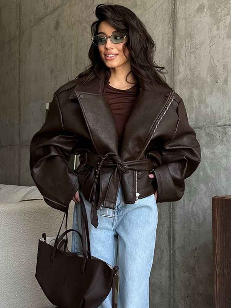 With Belt Leather Jacket Coat  - مراجعة Corset Waist Cinch وسعره