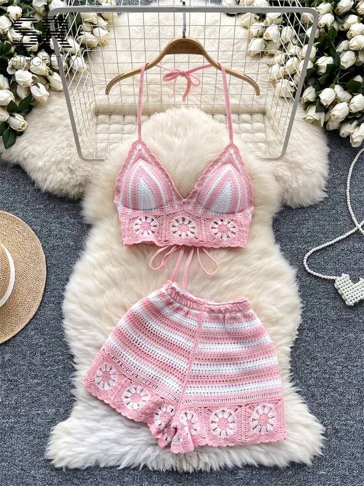 Beach Vacation Knit 2pcs Suits - مراجعة Cami Top Lace وسعره