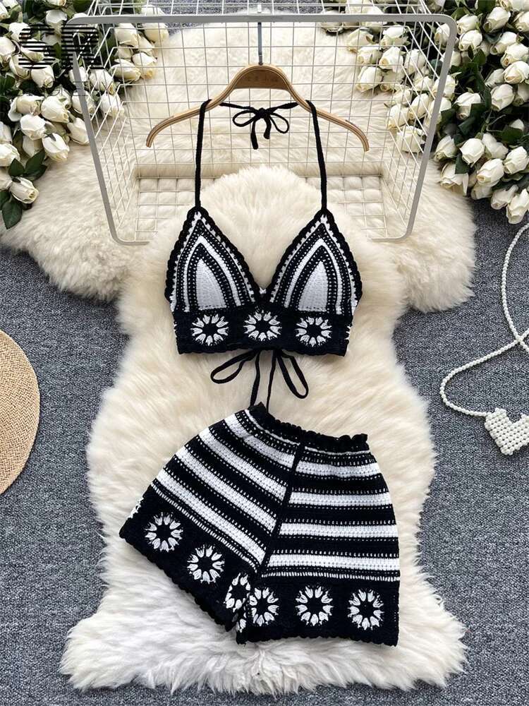Beach Vacation Knit 2pcs Suits - مراجعة Cami Top Lace وسعره