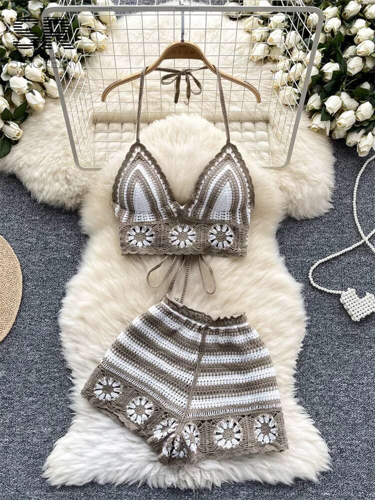 Beach Vacation Knit 2pcs Suits - مراجعة Cami Top Lace وسعره