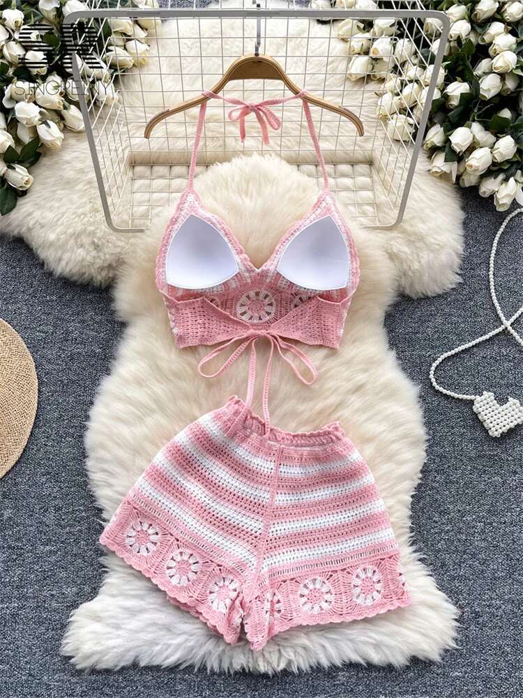 Beach Vacation Knit 2pcs Suits - مراجعة Cami Top Lace وسعره