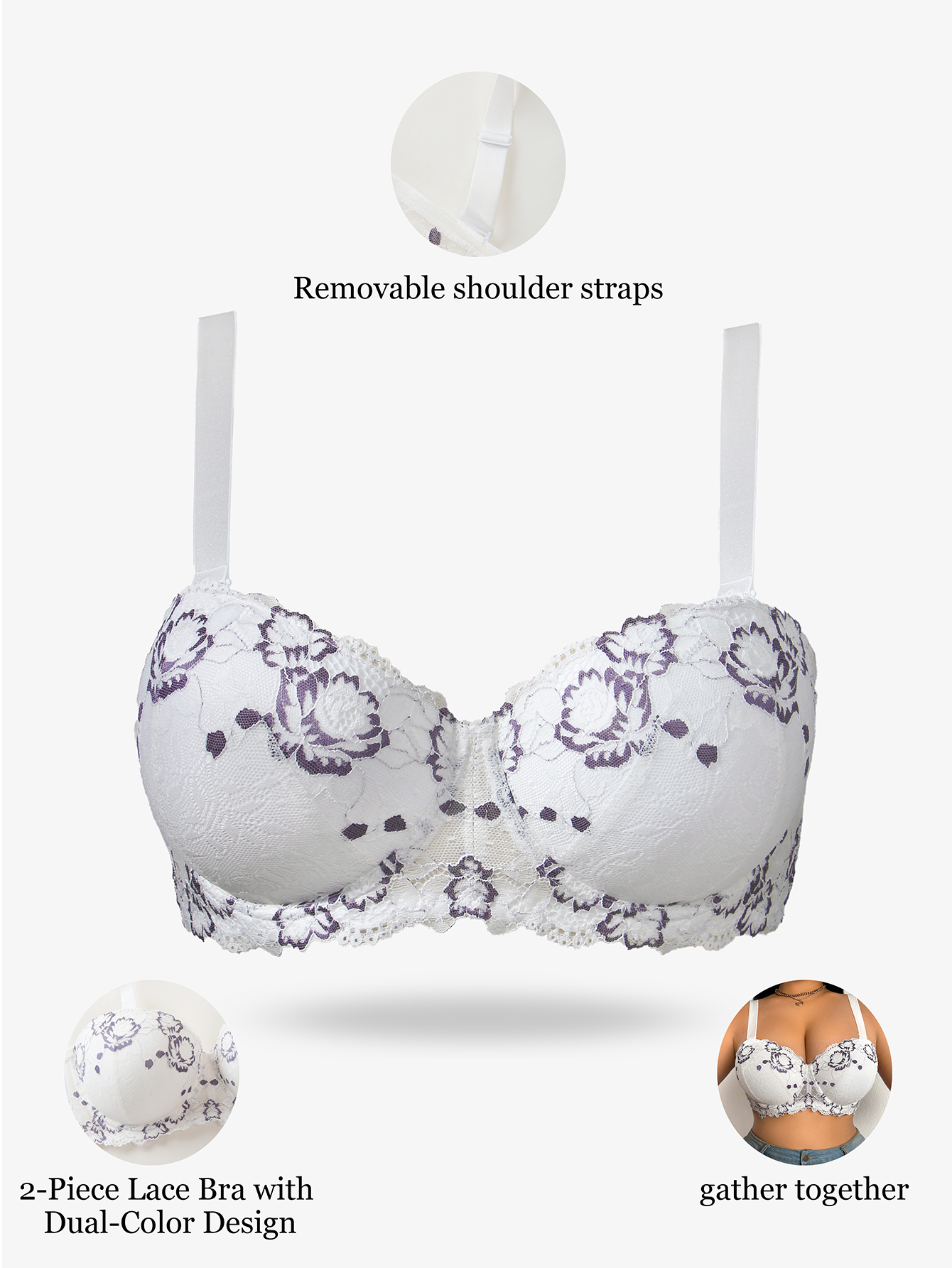 Plus Size Lace & Embroidery Wo - مراجعة Push Up Bra Padded وسعره