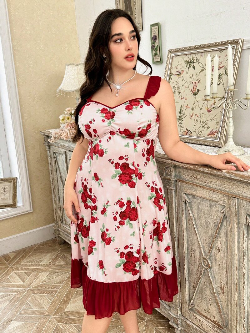 Plus Size Women's Floral Print - مراجعة Cami Top Lace وسعره