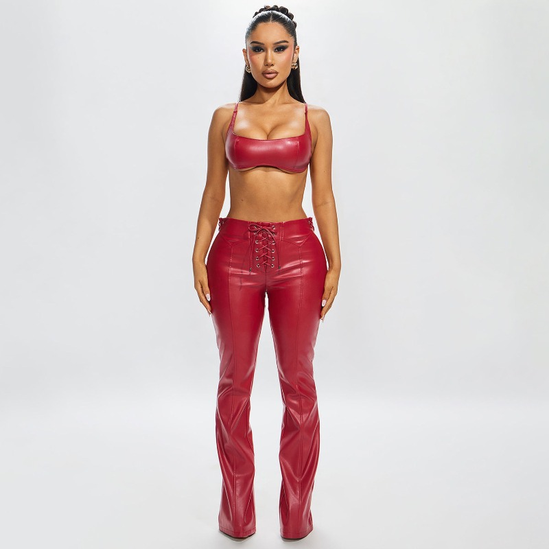 Women Fashion PU Leather 2 Pie - مراجعة Cami Top Lace وسعره