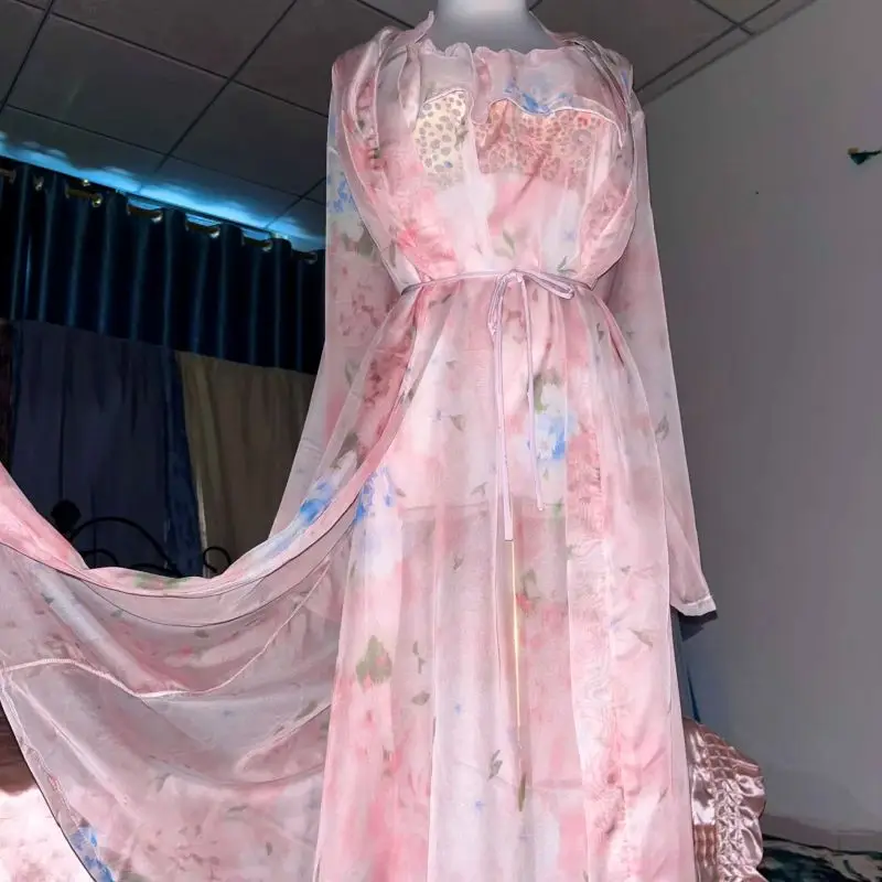 Pink Silk Printed See Through  - مراجعة Robe Silk Women وسعره