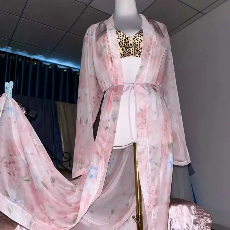 Pink Silk Printed See Through  - مراجعة Robe Silk Women وسعره