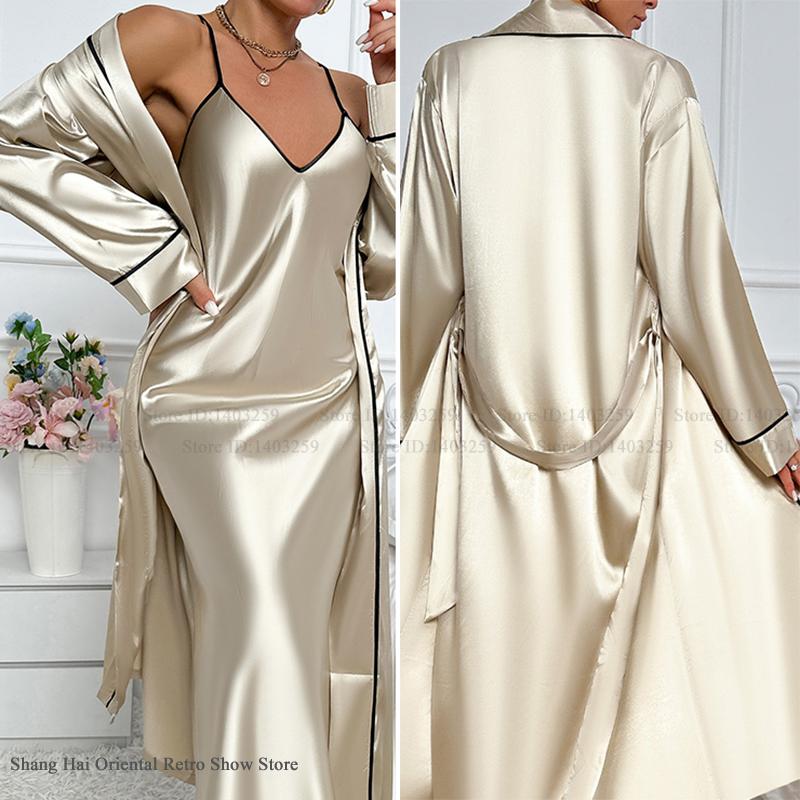 Sexy Long Twinset Robe Set Che - مراجعة Robe Silk Women وسعره