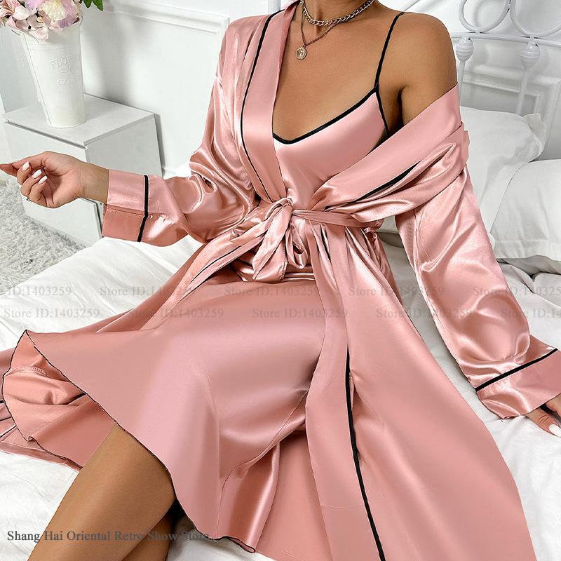 Sexy Long Twinset Robe Set Che - مراجعة Robe Silk Women وسعره
